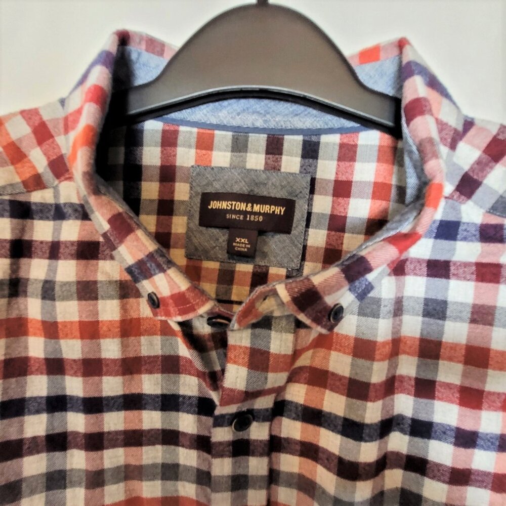 Men's xxl johnston and murphy plaid flannel with contrasting detail 100% cotton